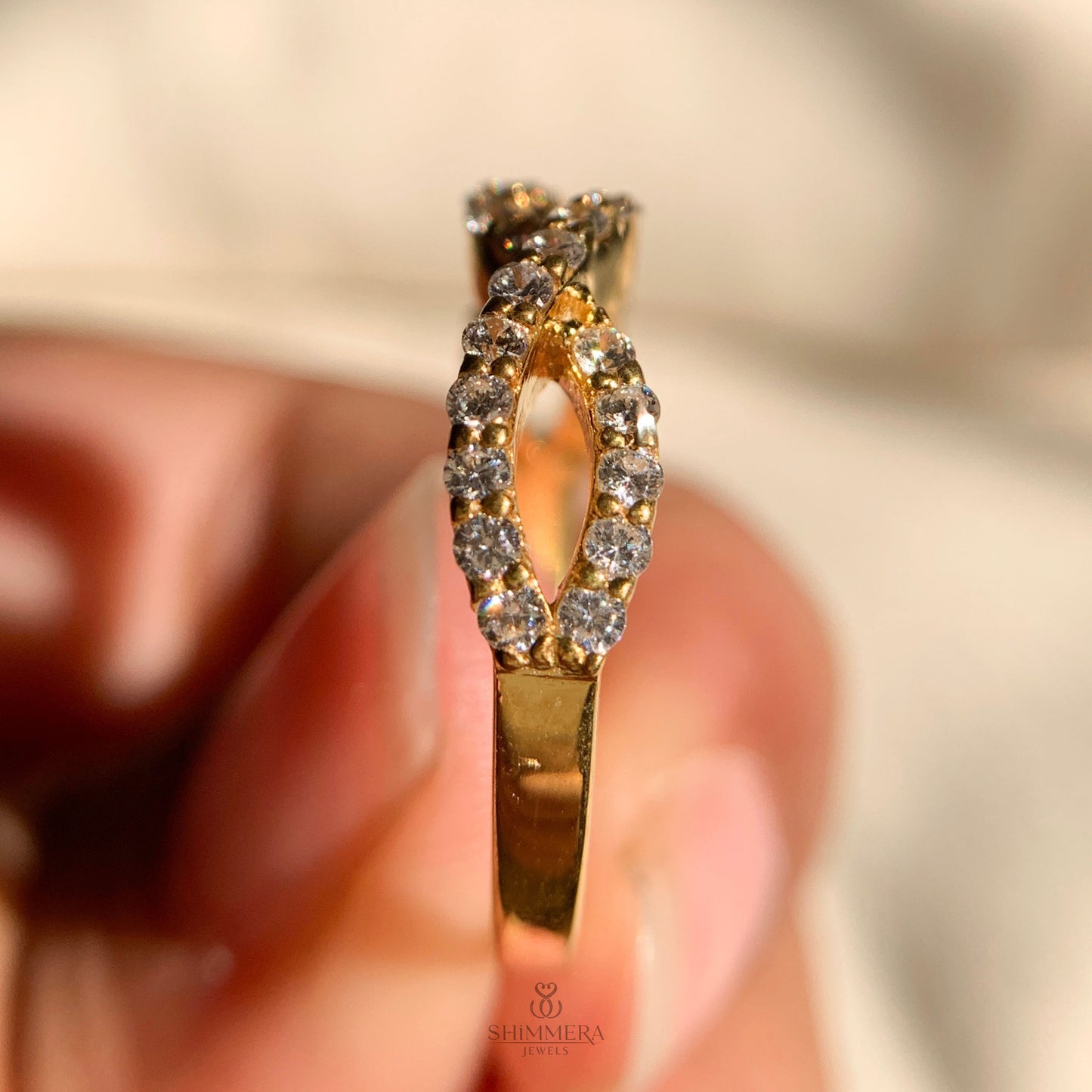 Luxury half infinity diamond ring with pavé band detail