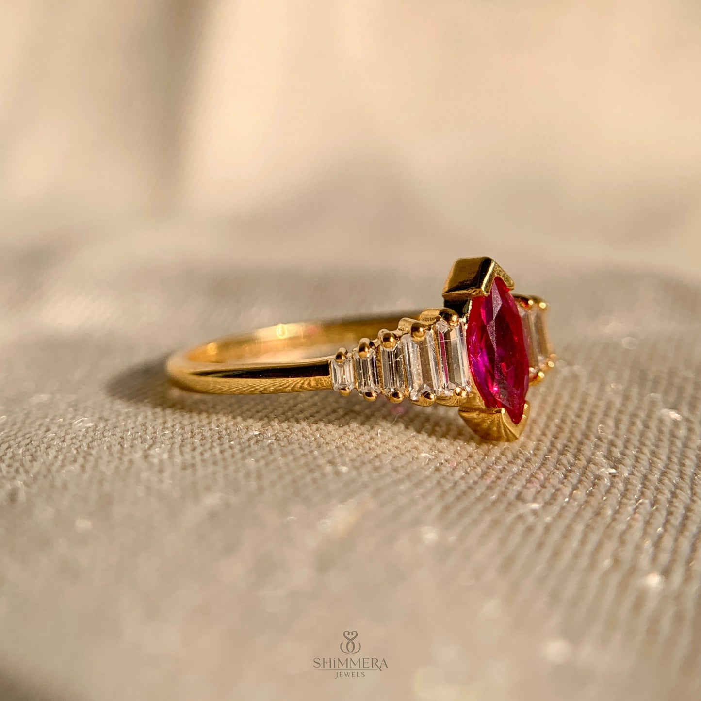14k Gold Marquise With Baguette Accent Stones Engagement Ring