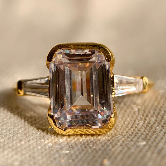 Three Stone Emerald Cut Diamond Ring