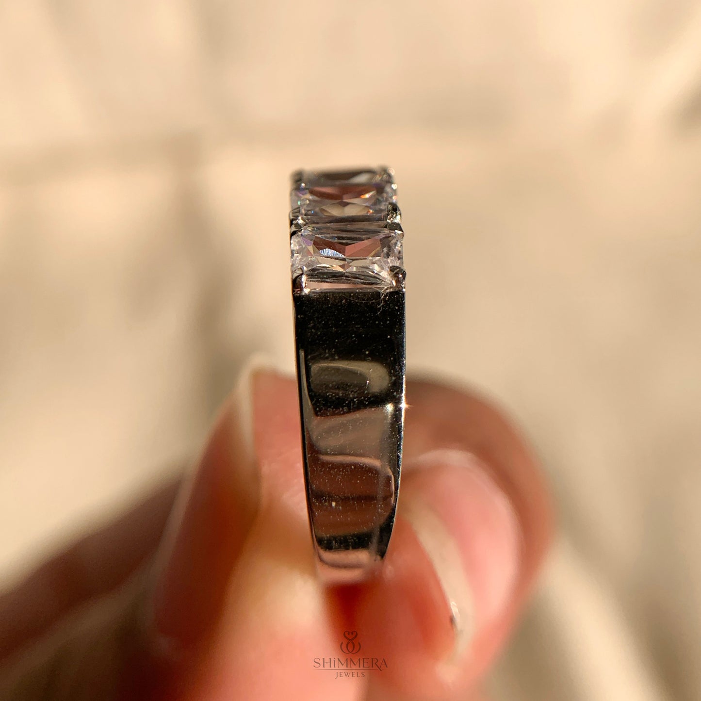 Emerald Shaped Diamond Wedding Band