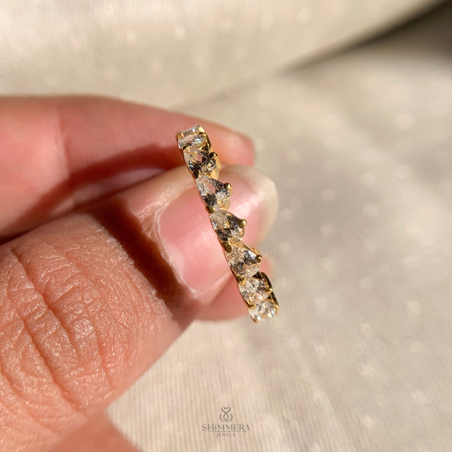 Cross Pear Cut Full Diamond Eternity Band