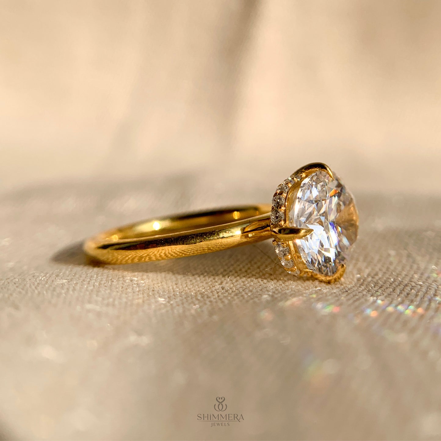 Cushion Cut Hidden Halo Engagement Ring
