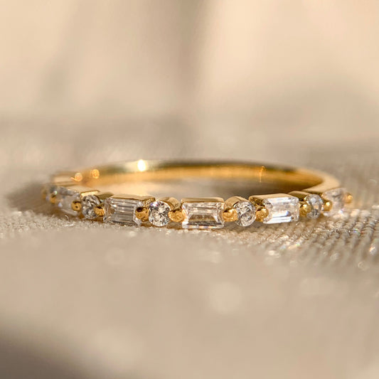 East West Baguette And Round Diamond Band In Gold