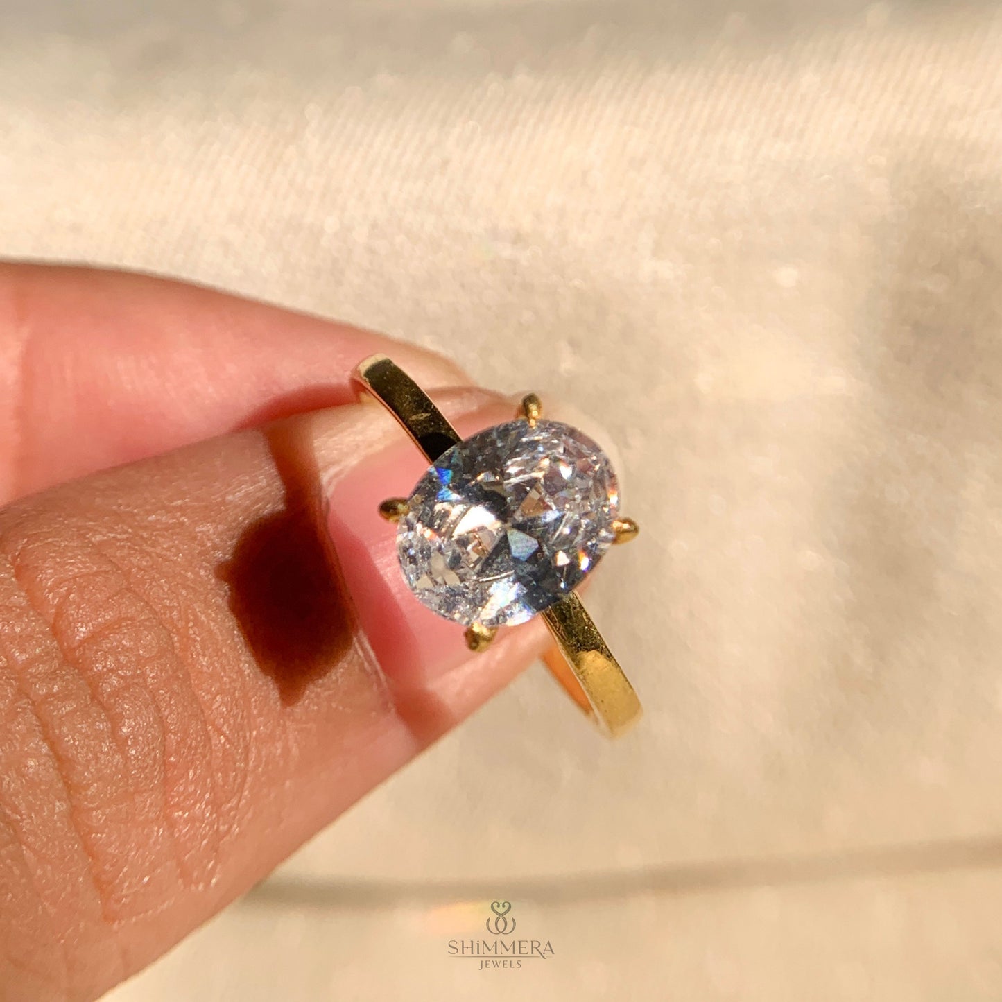 Dainty oval diamond solitaire ring for proposal or promise