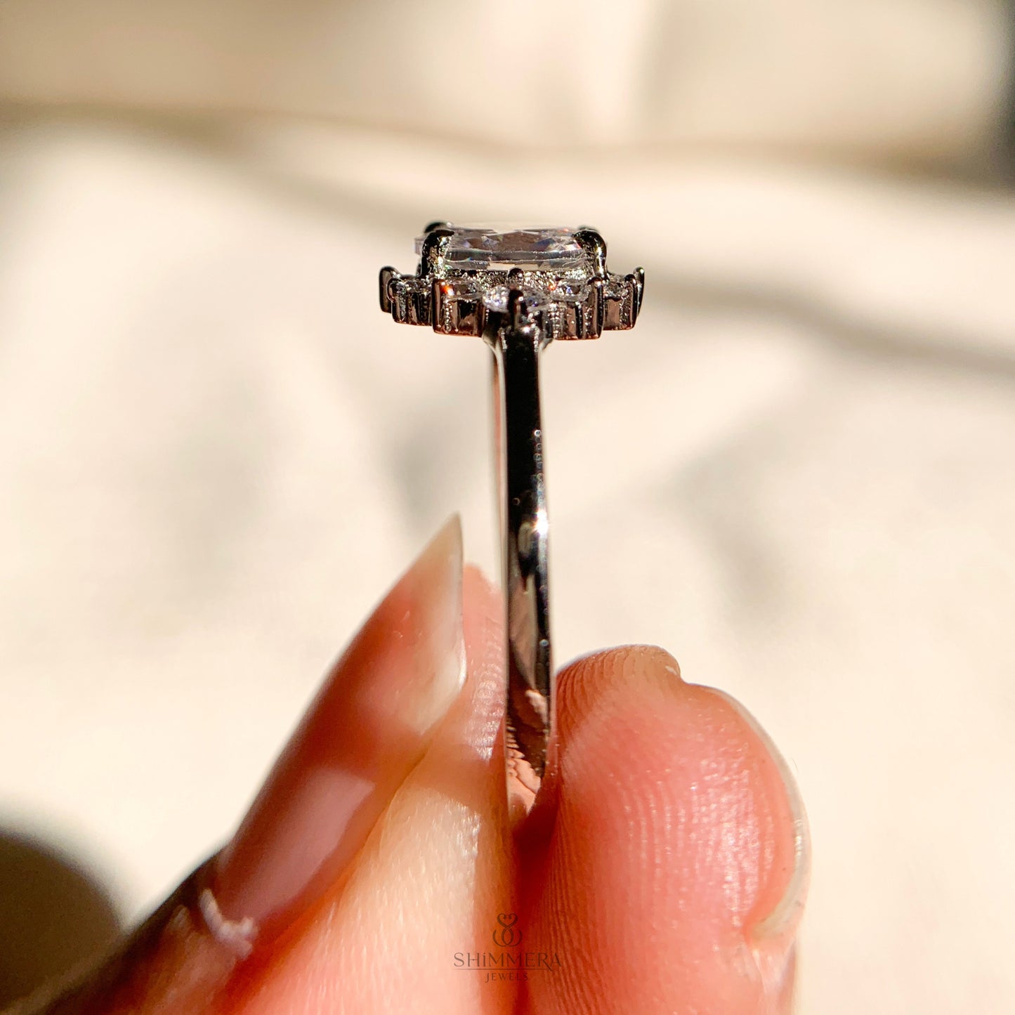 "Lab created 1 carat oval diamond cluster ring in 14k gold"