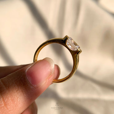 East West Radiant Cut Half Bezel Engagement Ring