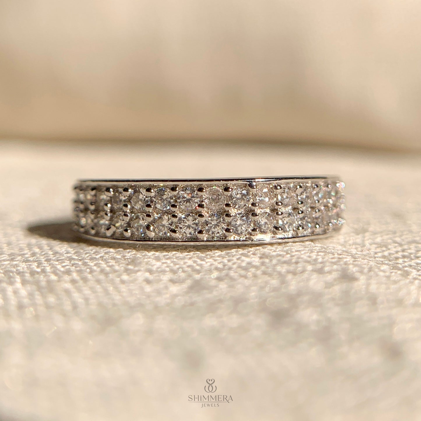 Double Row Round Diamond Channel Set Wedding Band