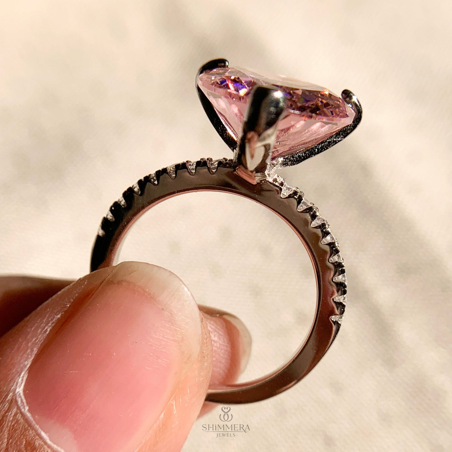 Luxury heart shaped pink diamond ring for engagement with pave setting