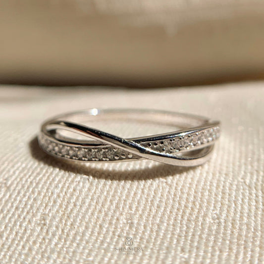 Moissanite Diamond Crossover Ring Silver