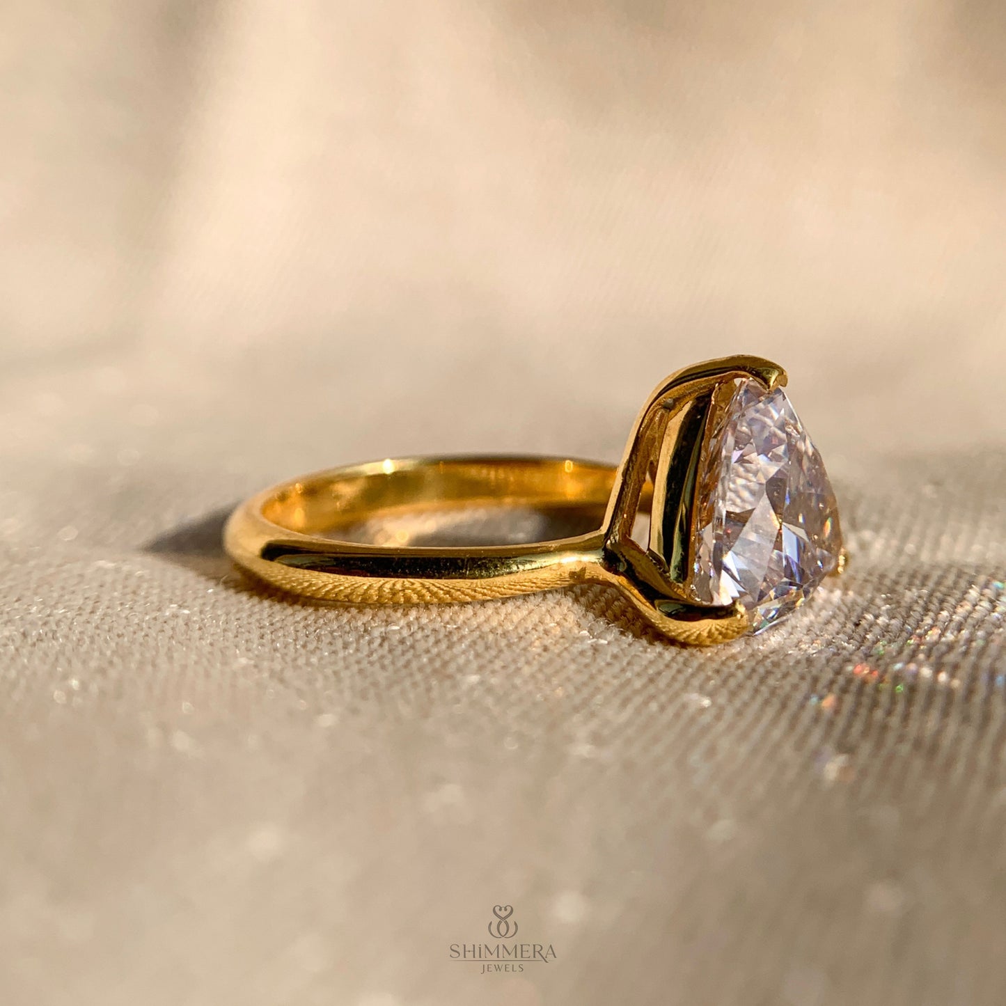 14k Solid Gold Trillion Cut Engagement Ring