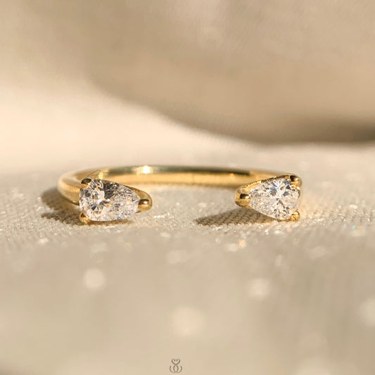 Elegant pear diamond open ring wedding band in 14k white gold