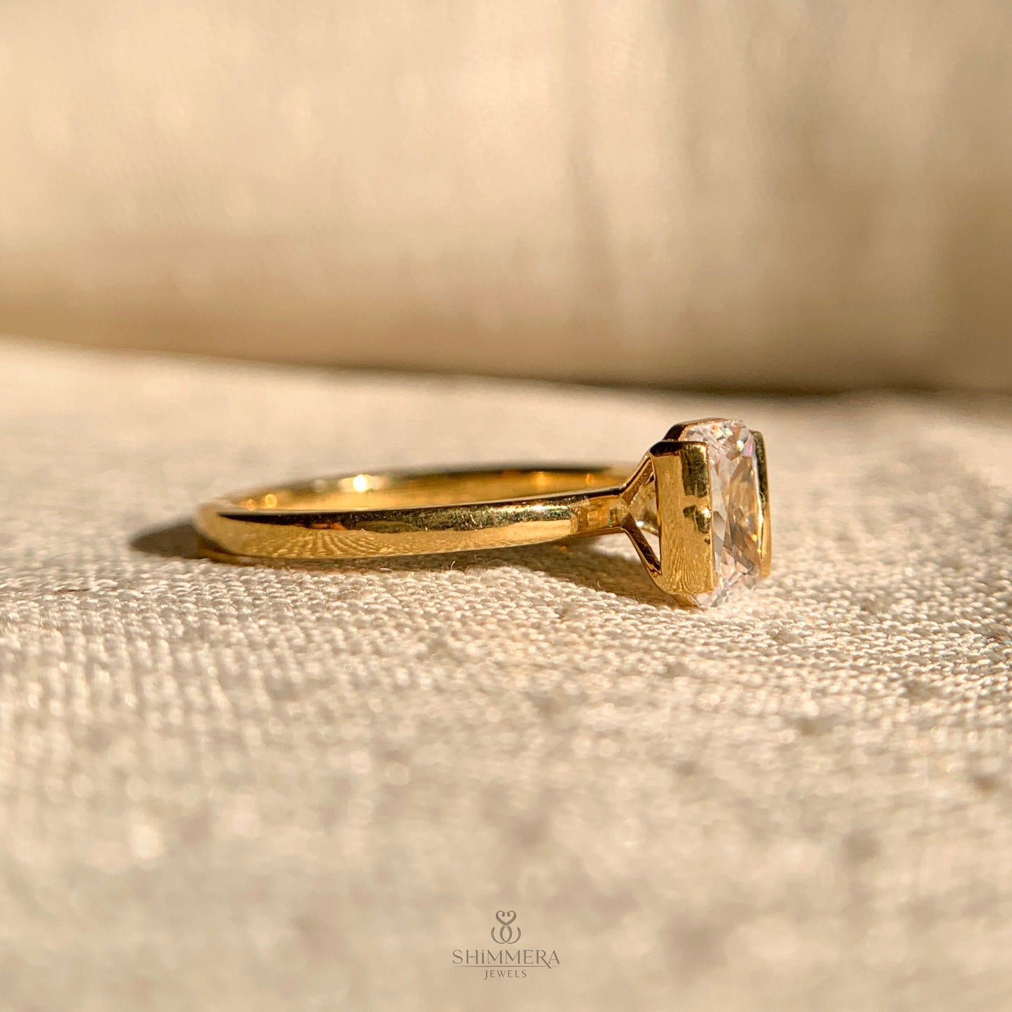 Radiant Cut Diamond Half Bezel Set Ring