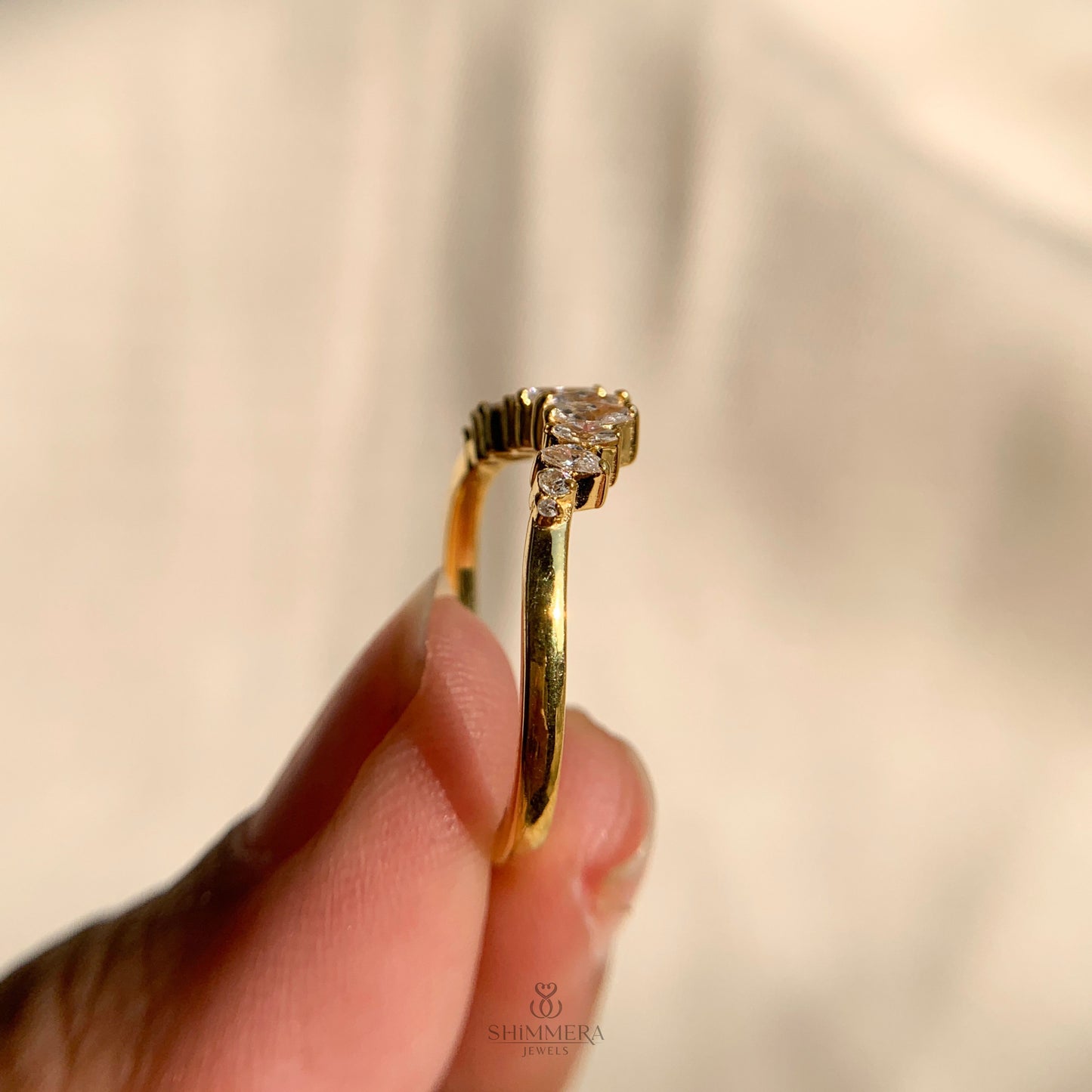 Marquise Shaped Diamond Curved Wedding Ring
