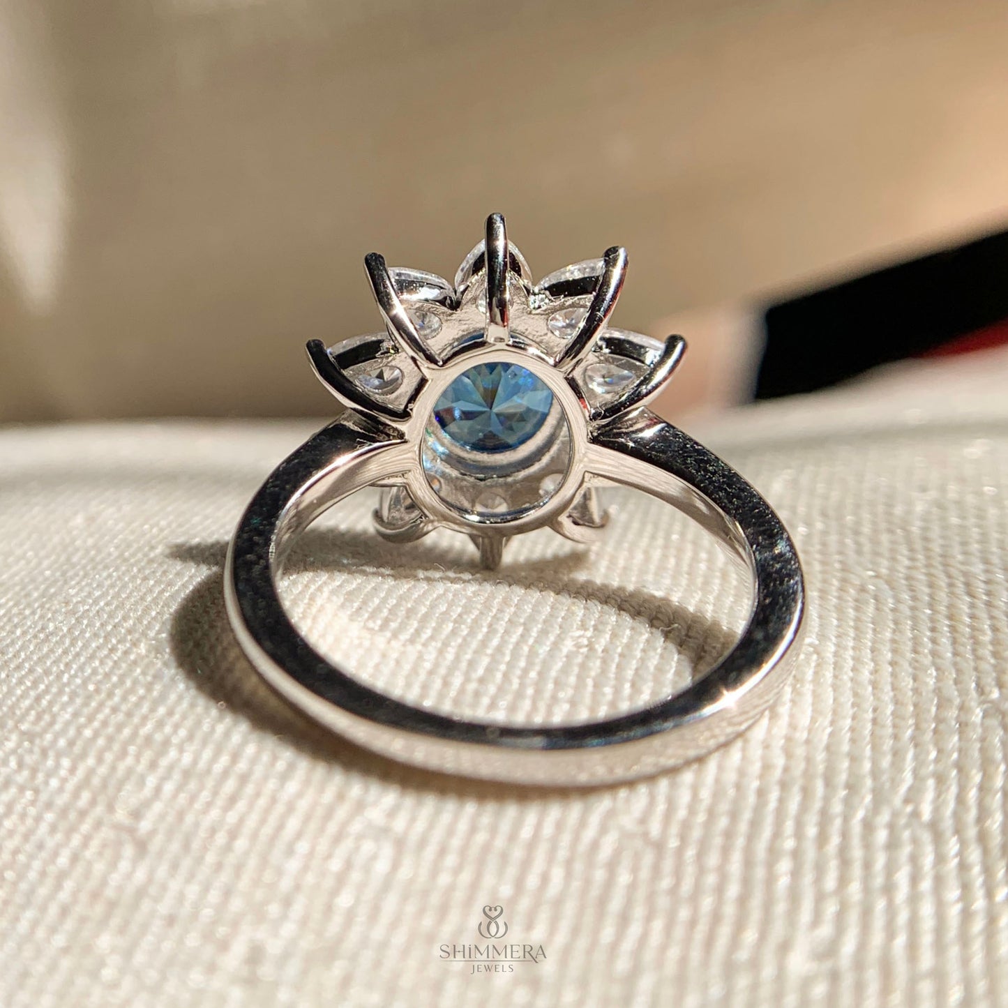 14k Oval Cut Engagement Rings with Blue Sapphires and White Pear