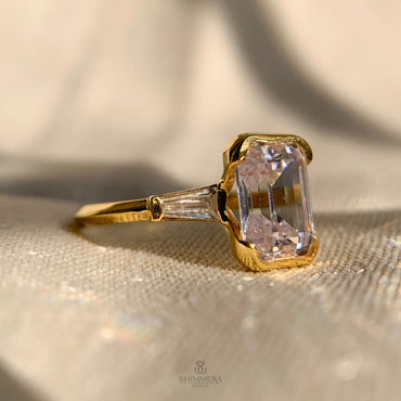 Three Stone Emerald Cut Diamond Ring