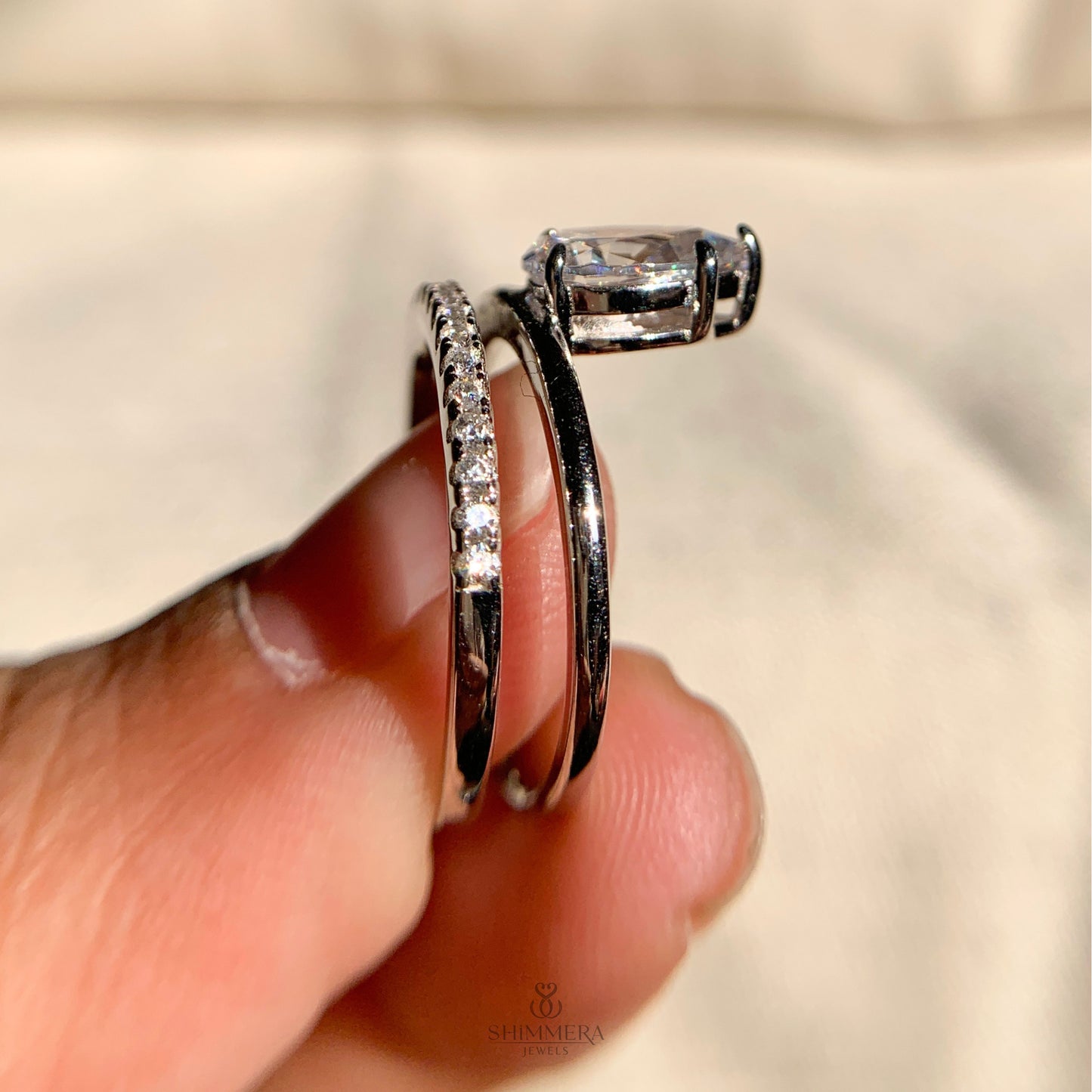 "Unique pear cut solitaire diamond ring with double shank"