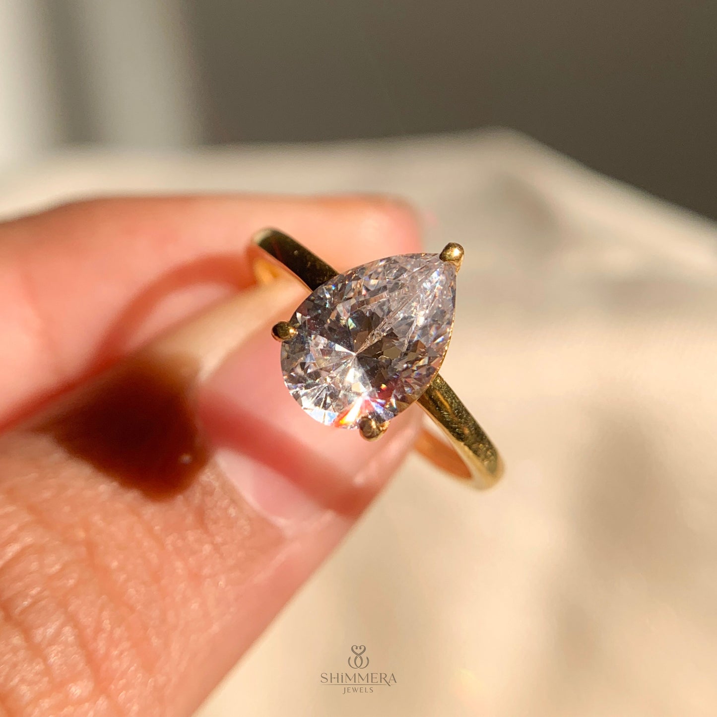 Brilliant pear cut moissanite solitaire engagement ring for her