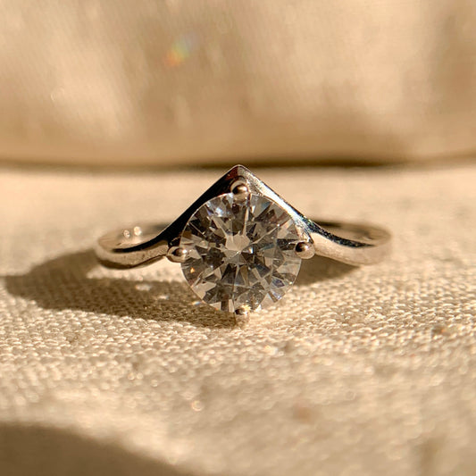 1 carat round solitaire engagement ring in polished white gold setting