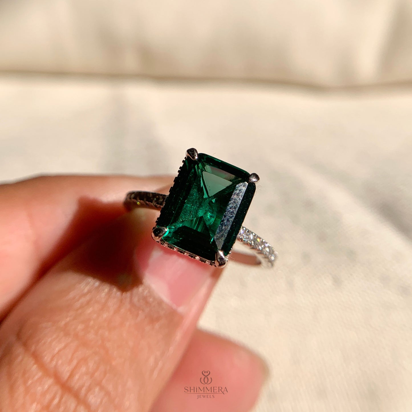 Handcrafted radiant emerald gemstone solitaire ring for engagement – shop online