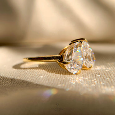 Elegant pear and round moissanite two stone engagement ring for women