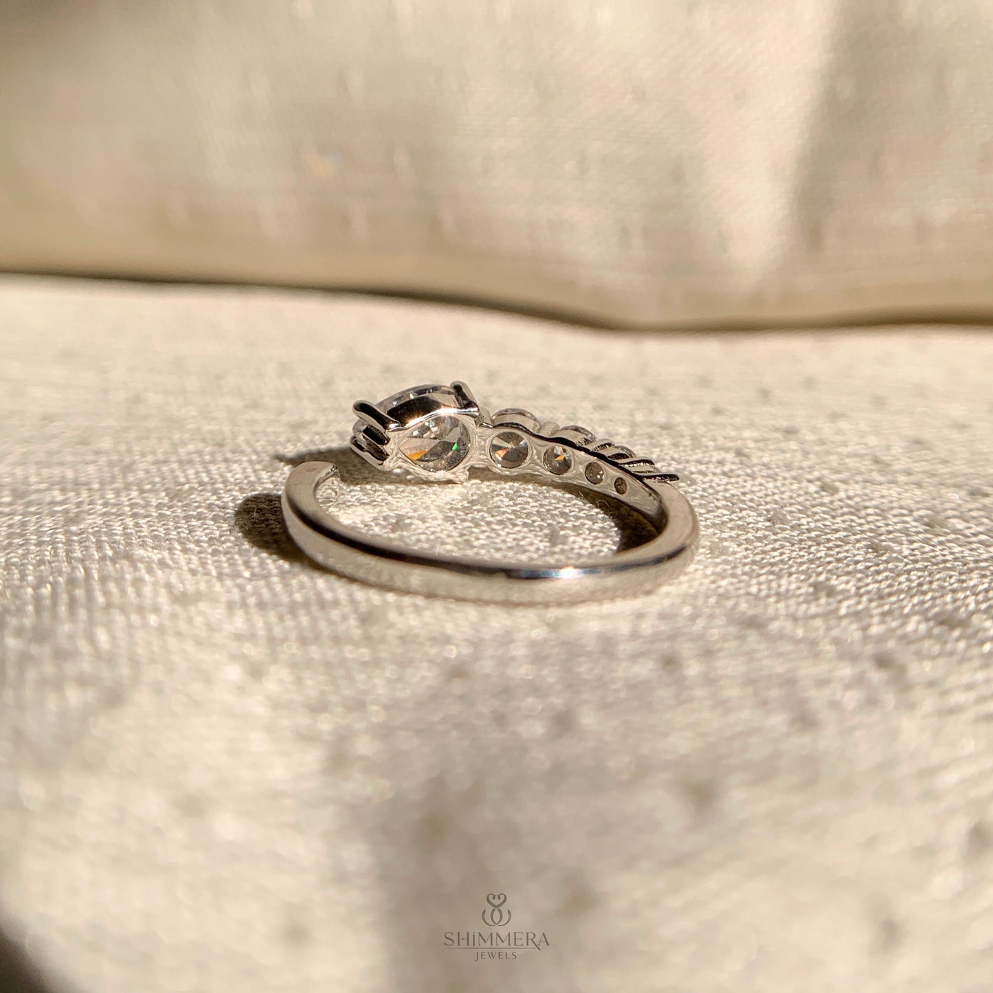 Statement pear and round lab grown diamond cuff ring in 14k white gold