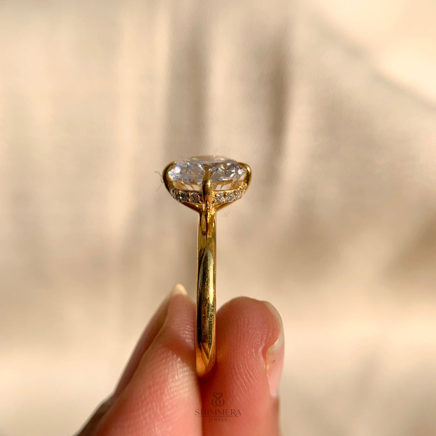 Cushion Cut Hidden Halo Engagement Ring
