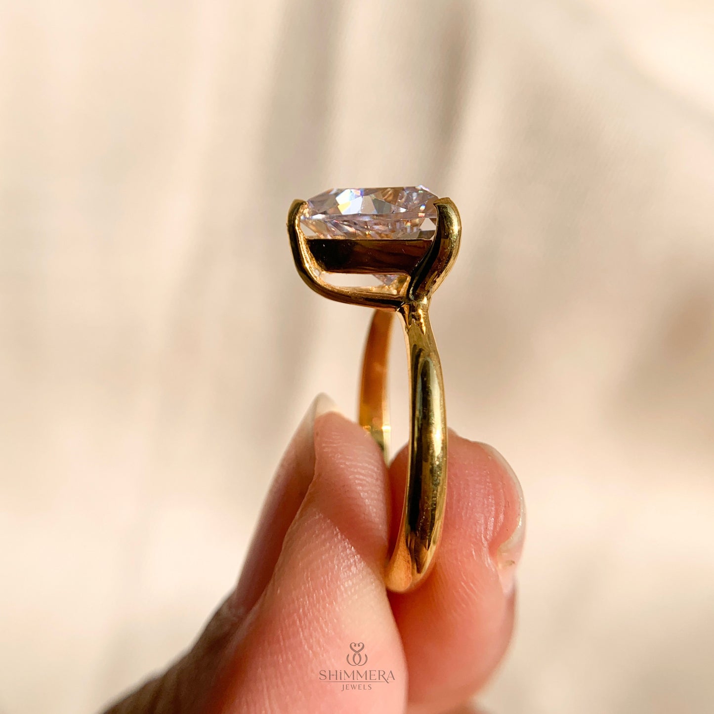 14k Solid Gold Trillion Cut Engagement Ring