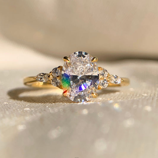 Lab Created Oval Engagement Ring with Side Stones