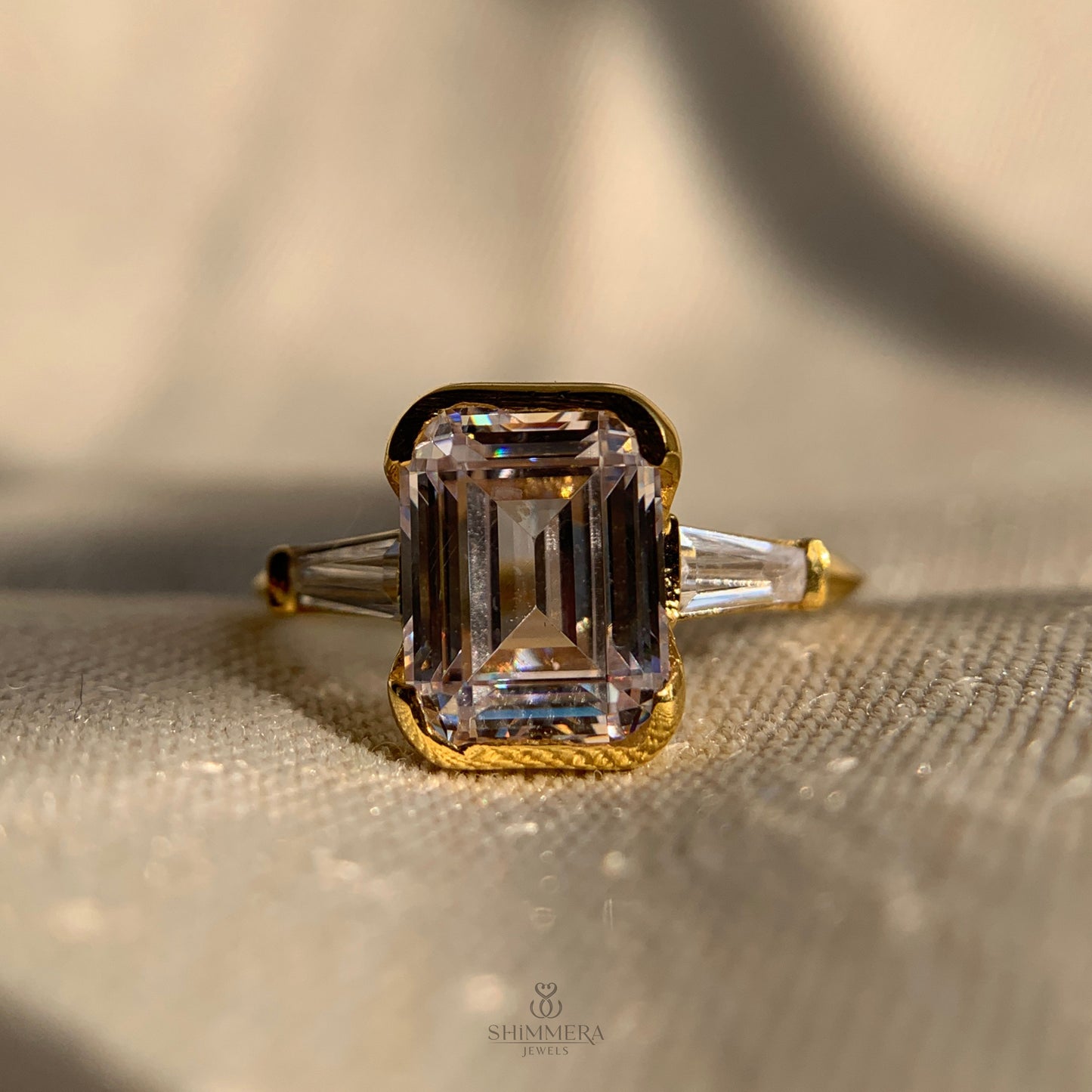 Three Stone Emerald Cut Diamond Ring