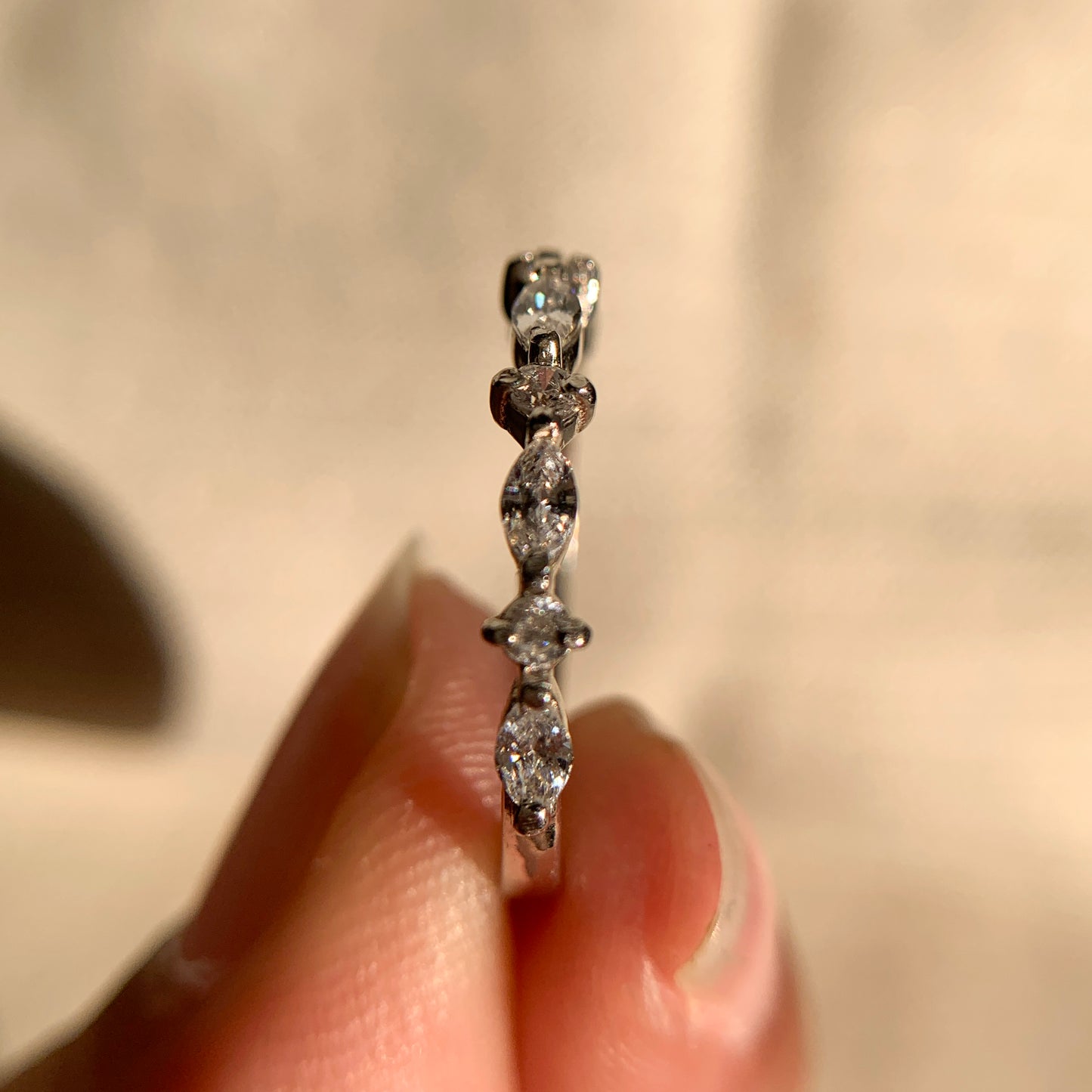Luxury horizontal marquise and round cut diamond ring for women