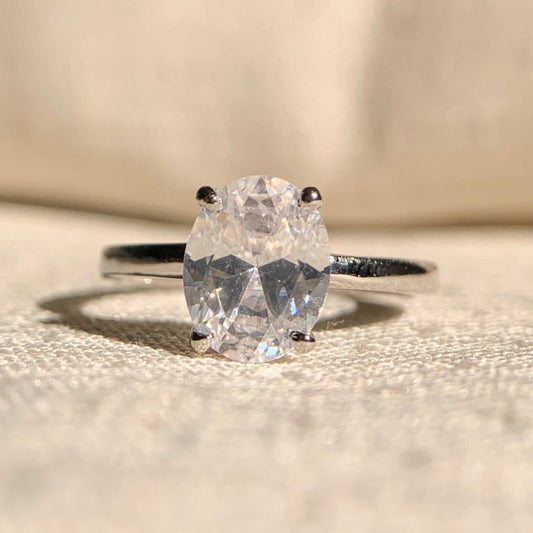 "Oval lab grown diamond solitaire engagement ring in 14k white gold"