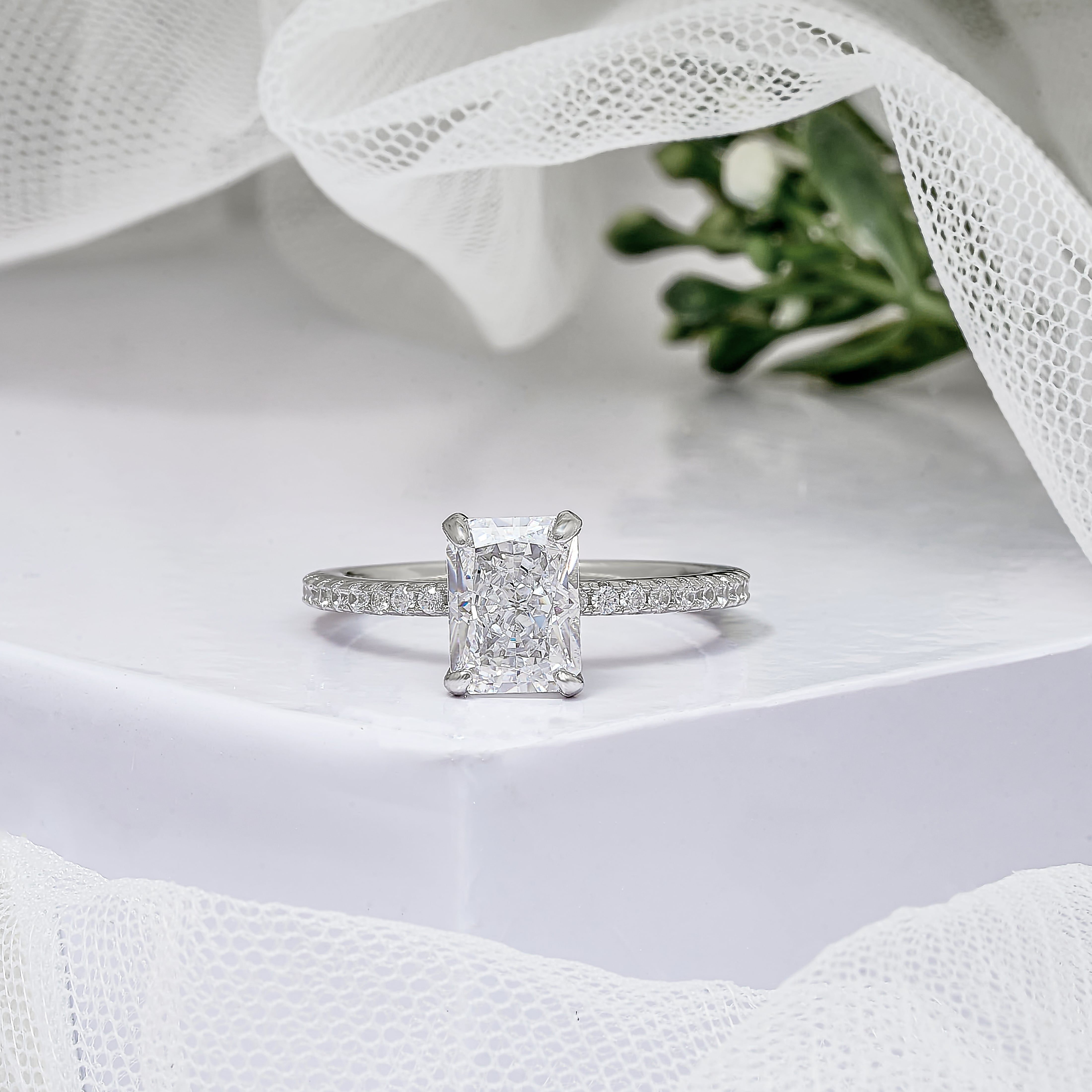 Radiant Cut Hidden Halo Engagement Ring 