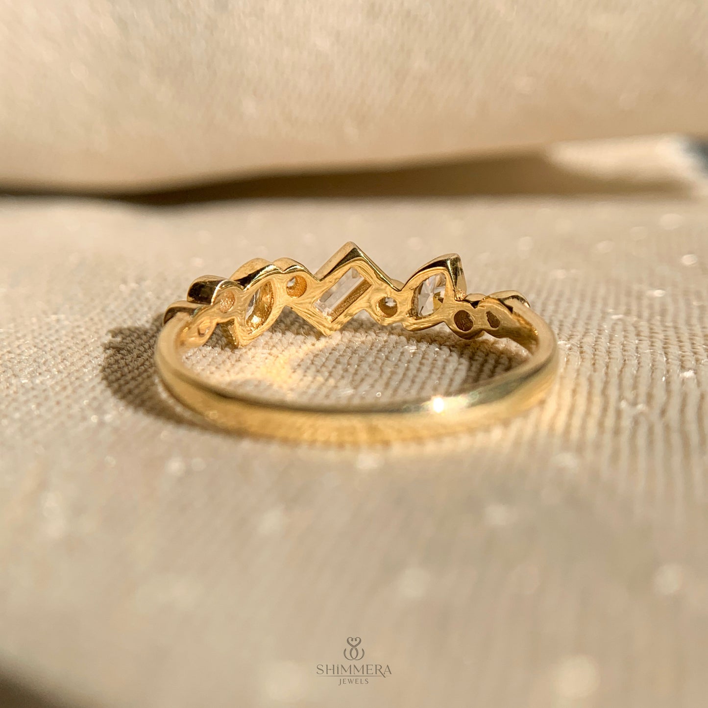 Multi shape bezel set diamond stacking ring for everyday wear