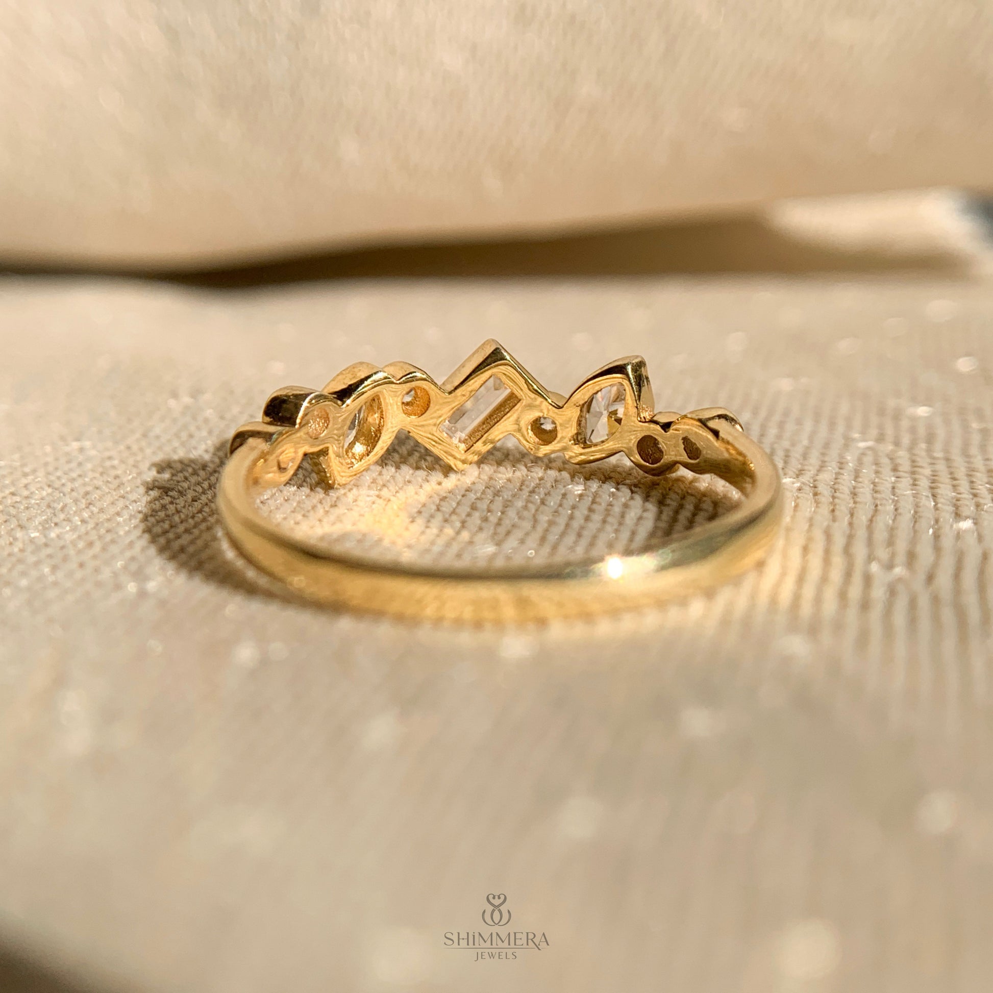 Multi shape bezel set diamond stacking ring for everyday wear