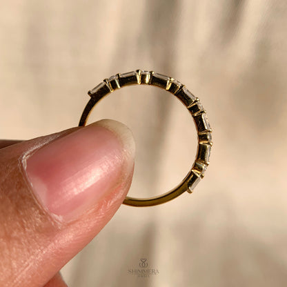 East West Baguette And Round Diamond Band In Gold