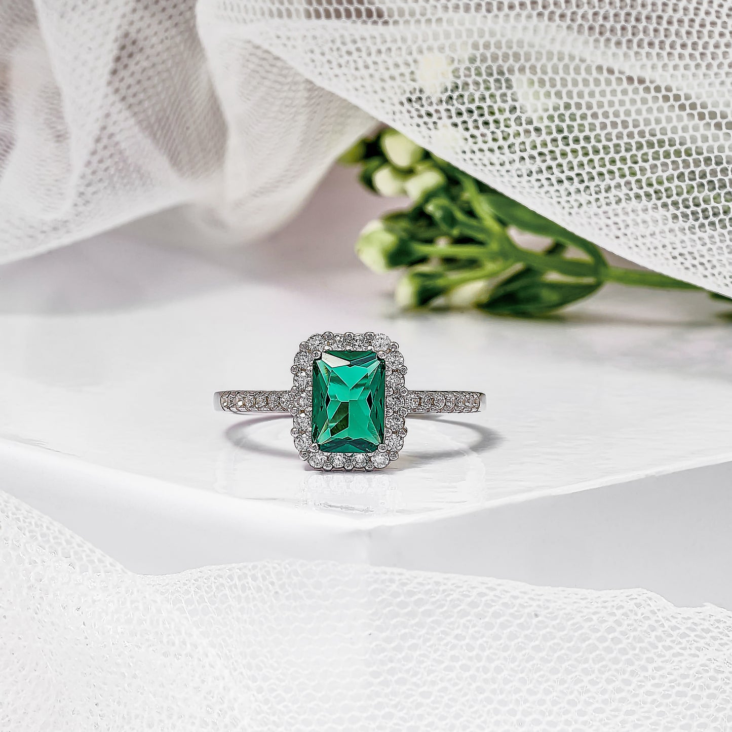 Lab Grown Emerald Diamond Halo Engagement Ring