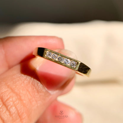 Tiny 5 diamond ring in 14k yellow gold minimalist design
