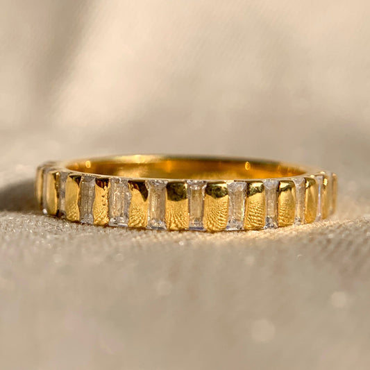 Elegant moissanite baguette wedding band in white gold