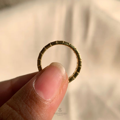 Blue Sapphire Gemstone Milgrain Channel Set Wedding Band