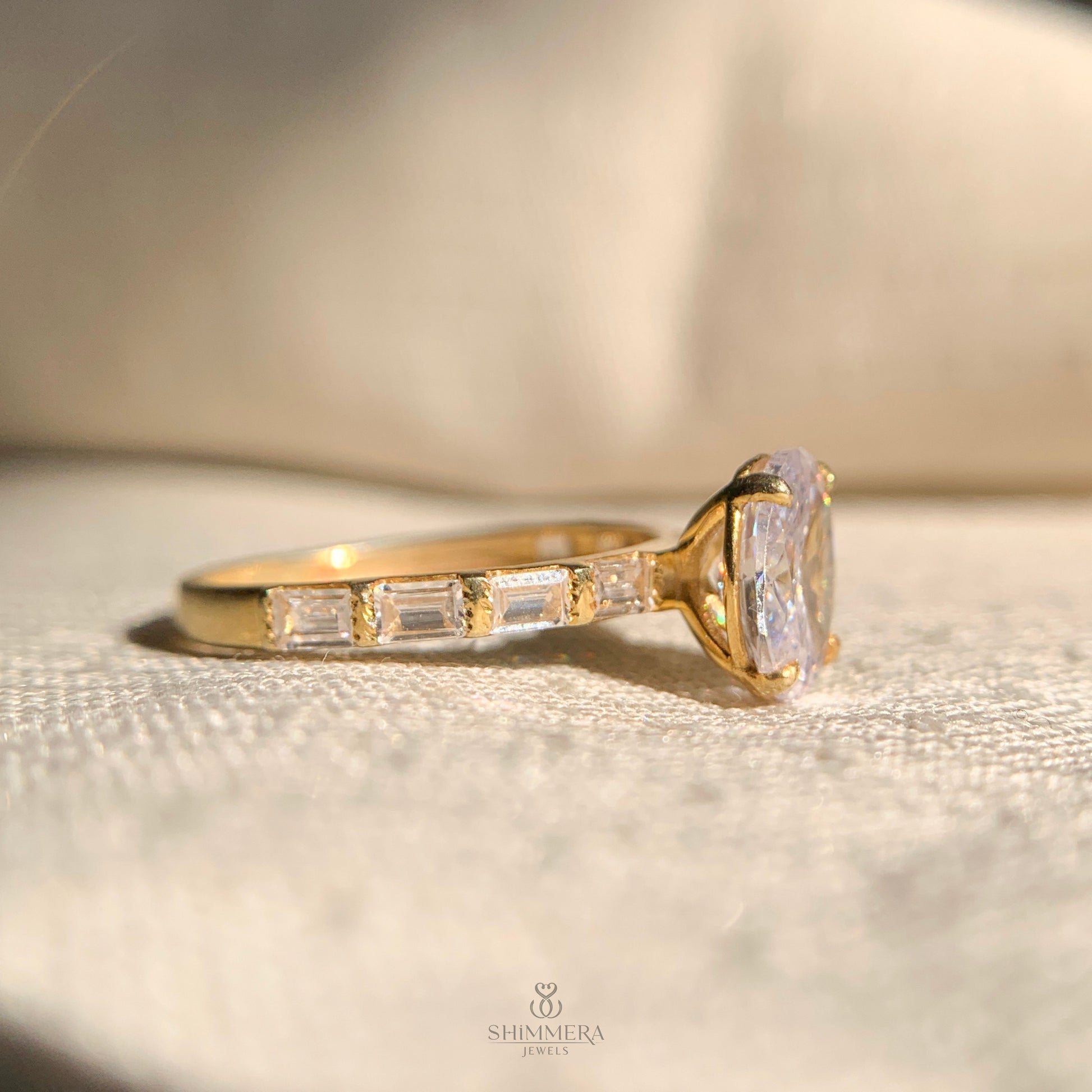 Classic moissanite oval engagement ring accented with side stones