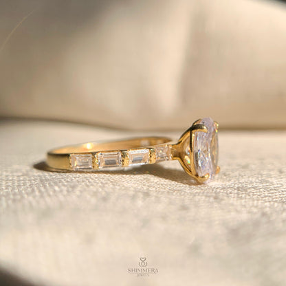 Classic moissanite oval engagement ring accented with side stones