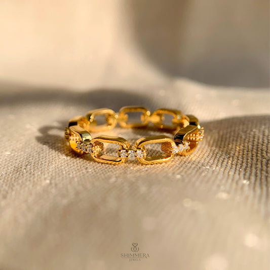 Solid Gold Chain Link Ring For Women