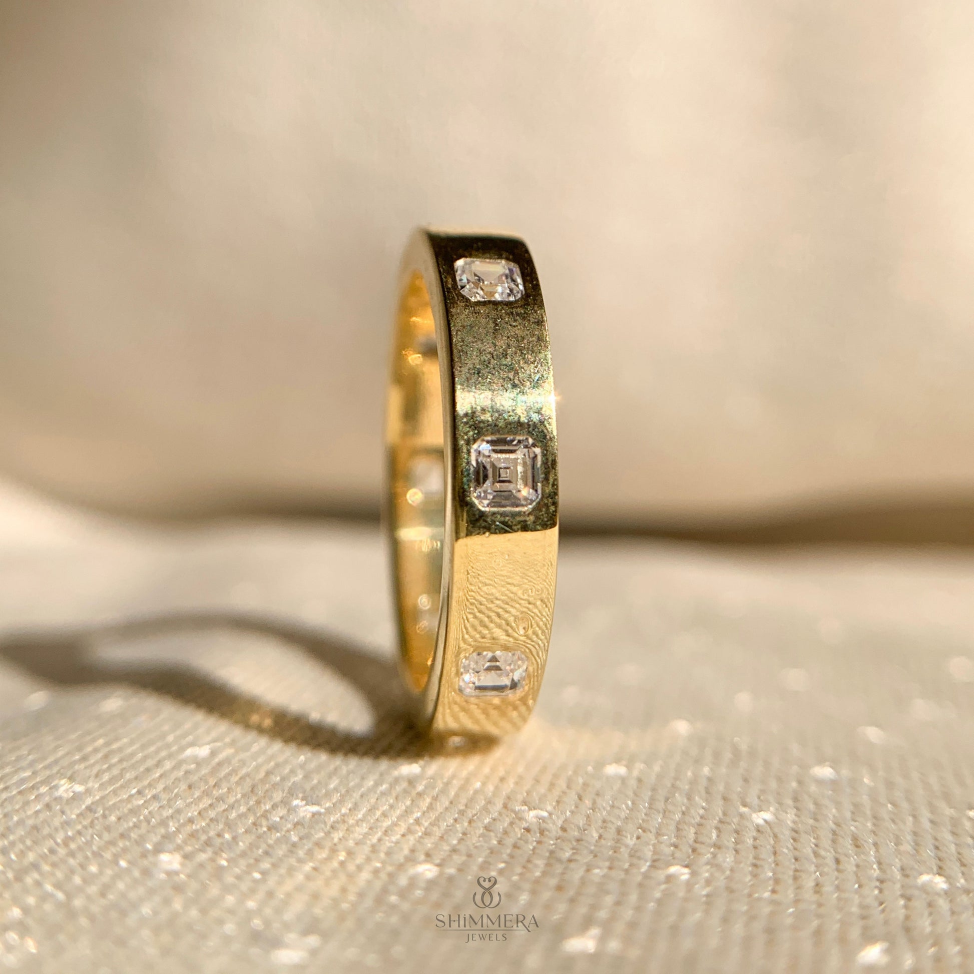 Luxury Asscher cut eternity band crafted in platinum finish