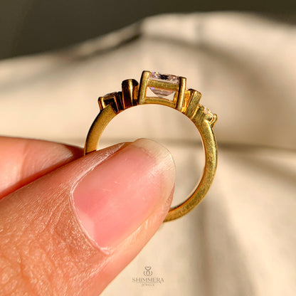 Emerald Cut Moissanite Three Stone Engagement Ring