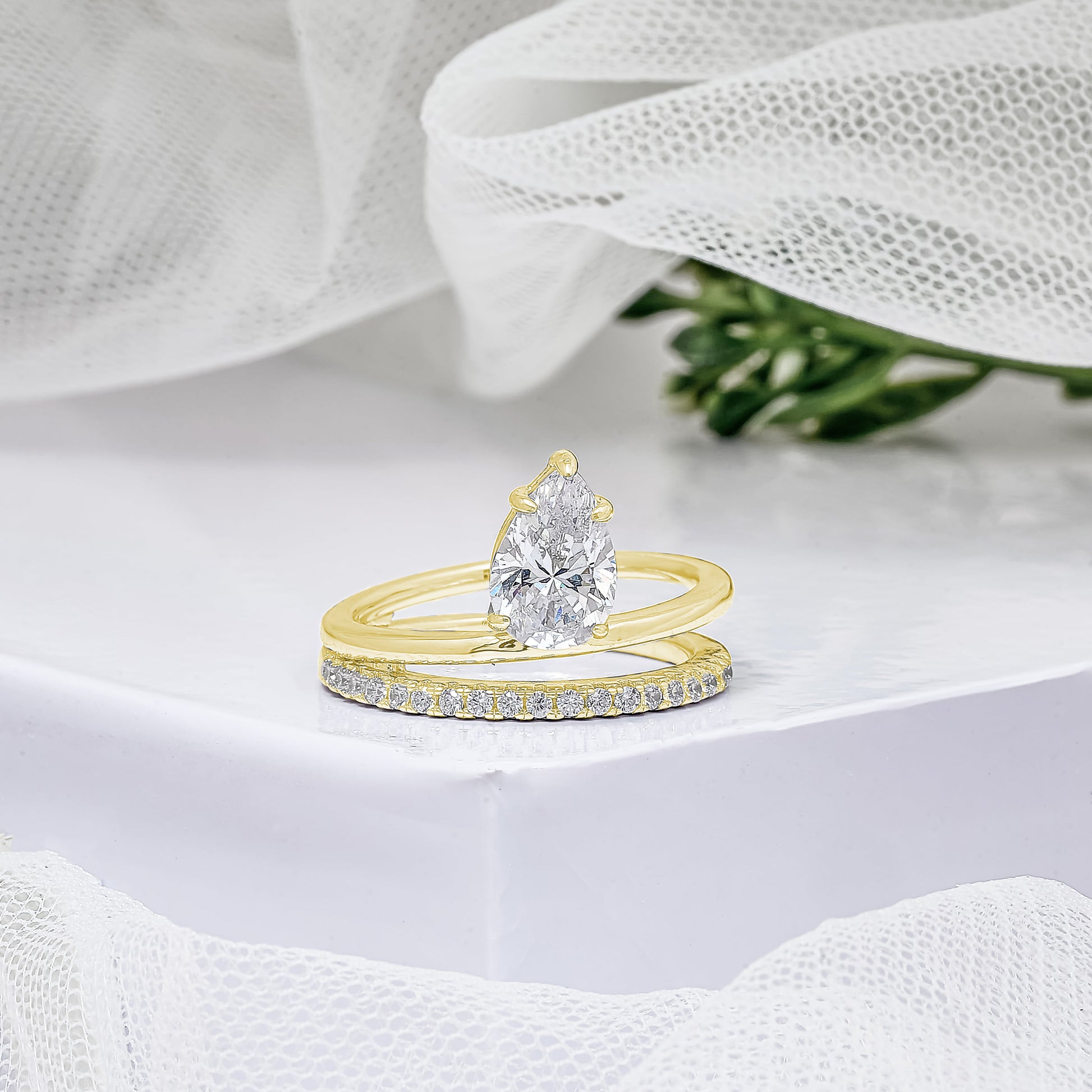 Pear Low Split Double Halo Engagement Ring
