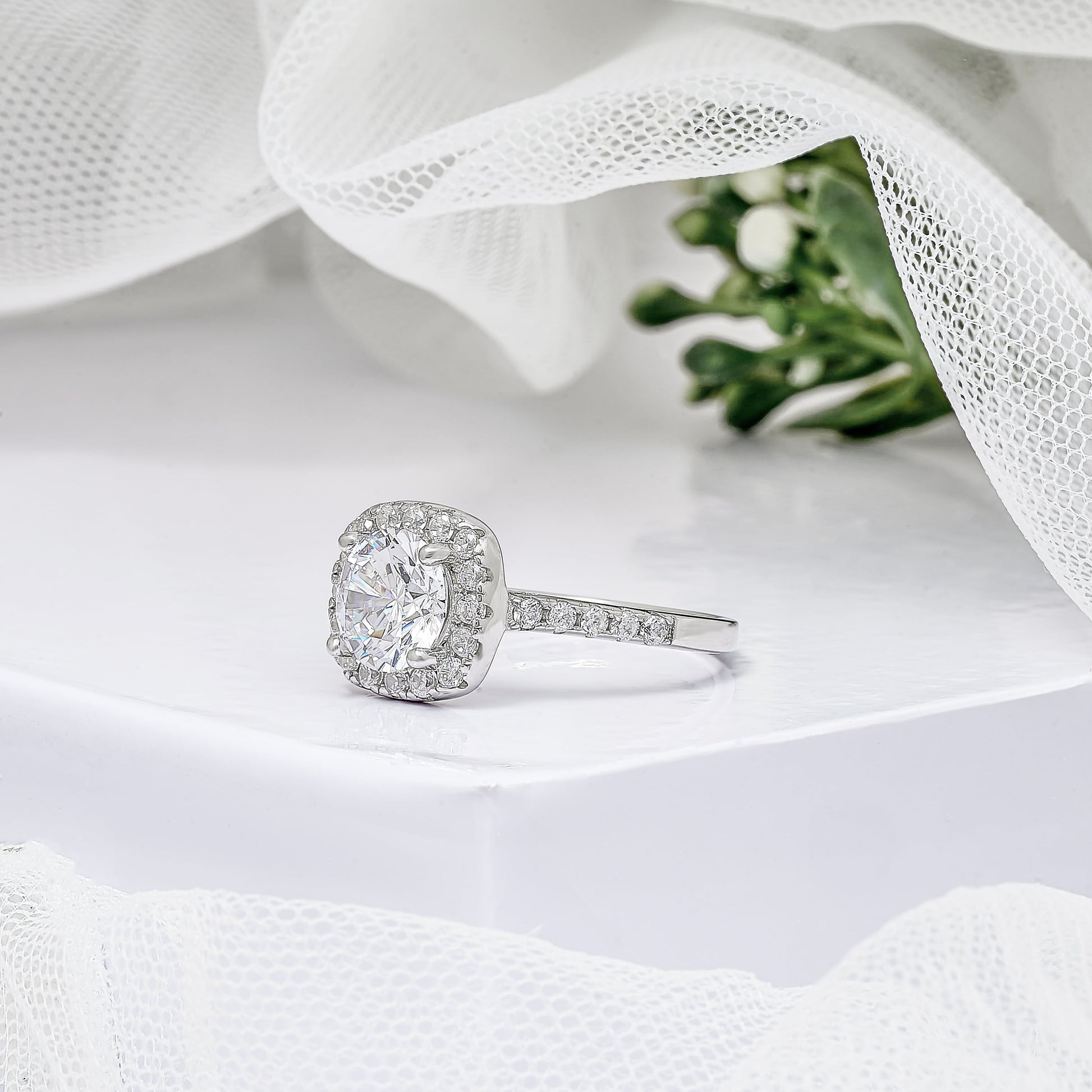 CENTER ROUND CUSHION HALO DIAMOND ENGAGEMENT RING