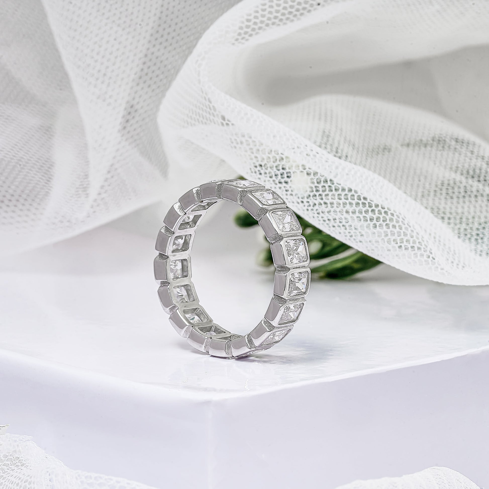 Emerald Cut Moissanite Band