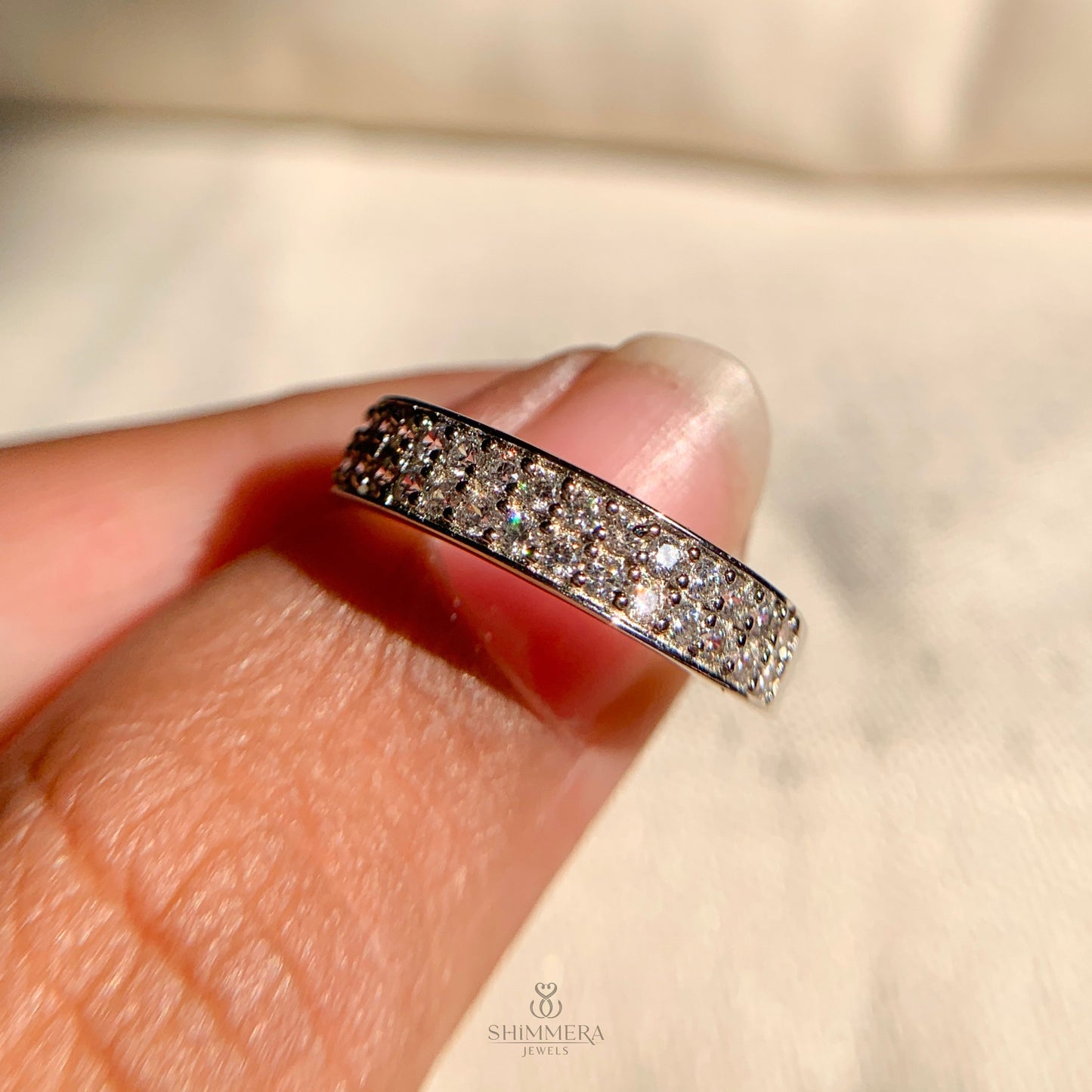 Double Row Round Diamond Channel Set Wedding Band