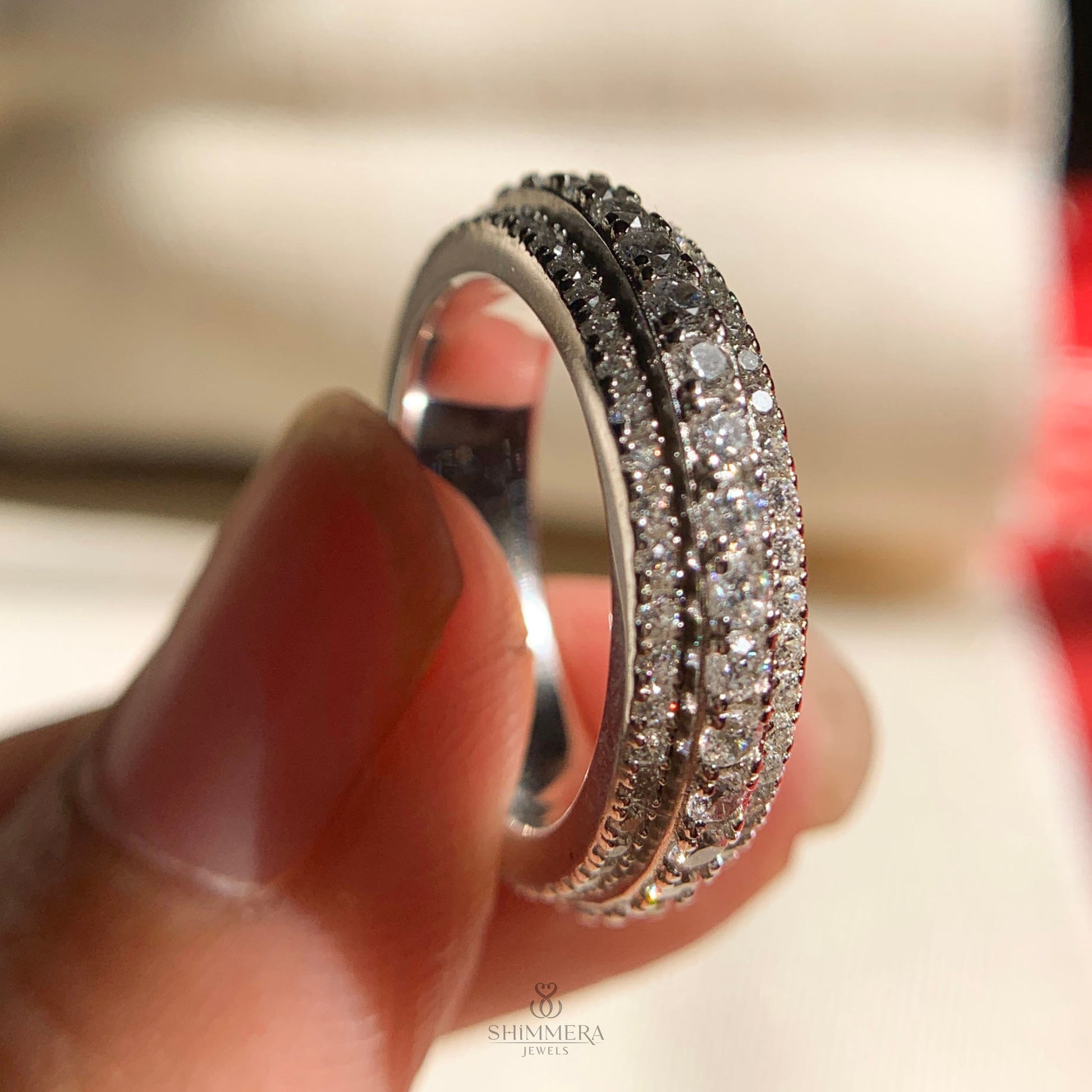 14k 3 Row Round Diamond Eternity Band