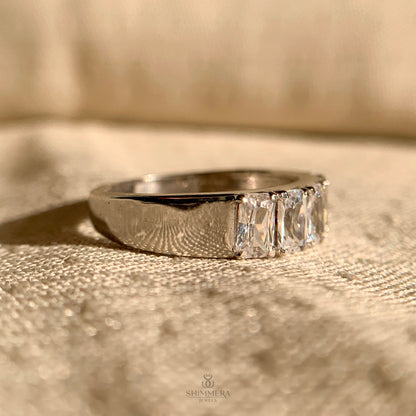 Emerald Shaped Diamond Wedding Band